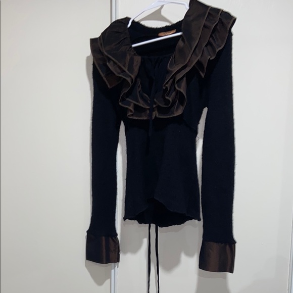 Elegant Black and Brown Ruffle Top - Picture 1 of 4